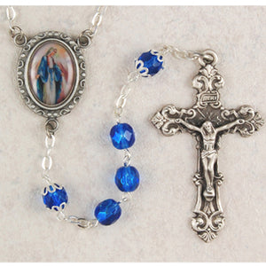 7MM BLUE OUR LADY OF GRACE ROSARY - R015D