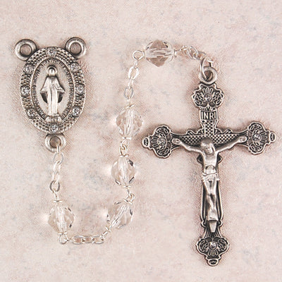 7MM CRYSTAL ROSARY/MIRACULOUS CENTER - R121DF