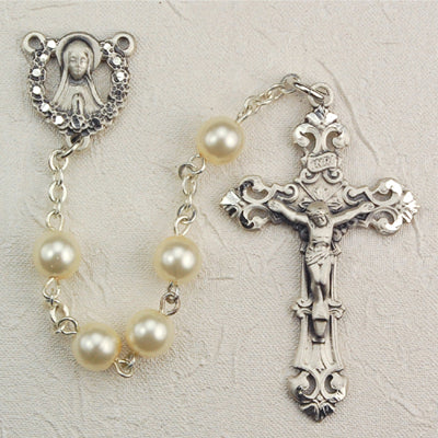 STERLING 6MM PEARL ROSARY - R274LF - Catholic Book & Gift Store