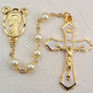 6MM GOLD PLATED PEARL ROSARY - R278HF - Catholic Book & Gift Store 