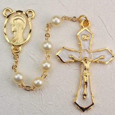 6MM GOLD PLATED PEARL ROSARY - R278HF - Catholic Book & Gift Store