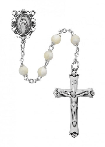 5MM GENUINE MOTHER OF PEARL ROSARY - R389RF - Catholic Book & Gift Store 