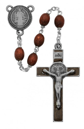 7MM BROWN ST BENEDICT ROSARY - R390DF