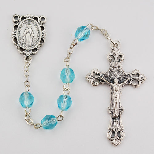 6MM AQUA/MARCH ROSARY - R391-AQG - Catholic Book & Gift Store
