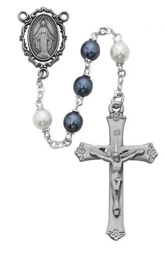 7MM BLUE & WHITE PEARL ROSARY - R418DF