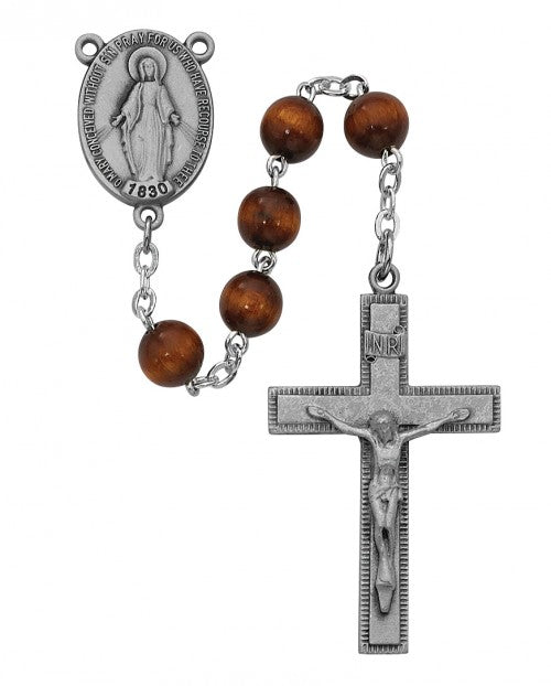 7MM BROWN WOOD ROSARY - R435F