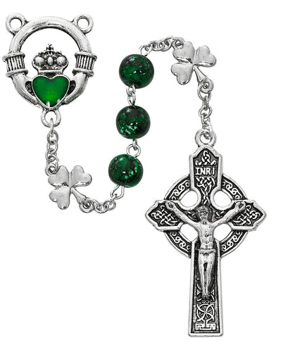 8MM GREEN SHAMROCK ROSARY