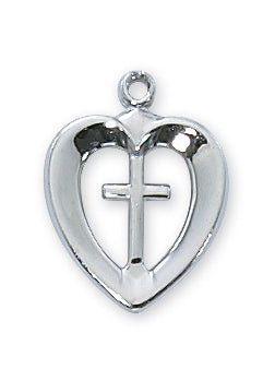 STERLING PLATED HEART/CROSS PENDANT - RC419W - Catholic Book & Gift Store 