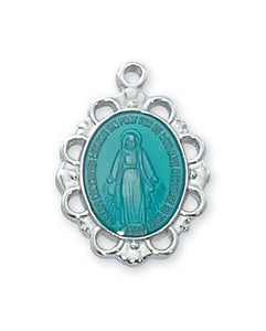 STERLING PLATE/MIRACULOUS MEDAL-BLUE ENAMEL - RC576 - Catholic Book & Gift Store 