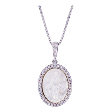 SILVER PLATED MOTHER OF PEARL MIRACULOUS MEDAL PENDANT