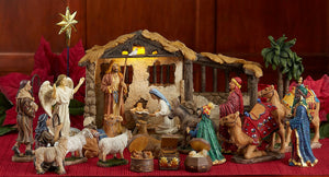 5" REAL LIFE NATIVITY SET WITH LIGHTED STABLE