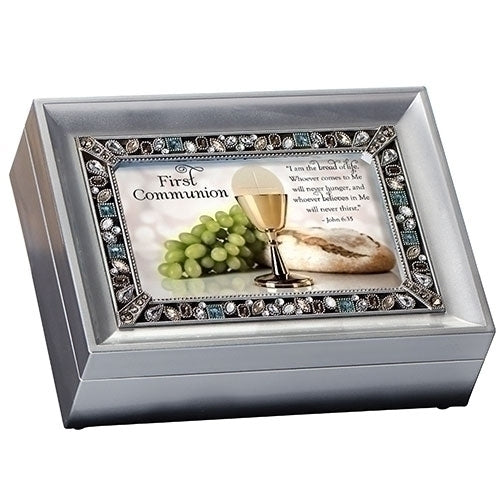 BREAD OF LIFE SILVER COMMUNION LARGE JEWELED MUSIC BOX