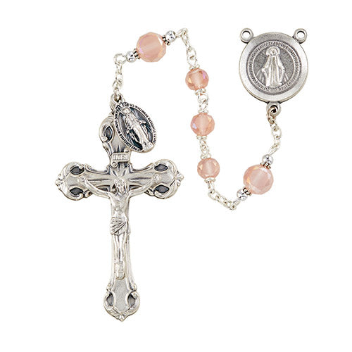 6MM FROSTED CRYSTAL ROSARY/ROSE - SO6FTRS173D - Catholic Book & Gift Store