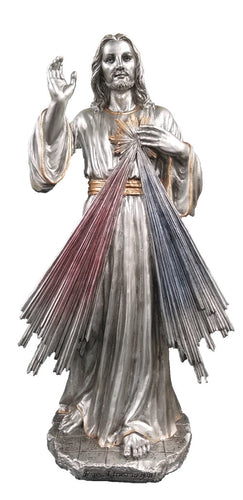 PEWTER STYLE DIVINE MERCY FIGURE WITH GOLD TRIM