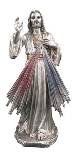 12"H PEWTER STYLE DIVINE MERCY FIGURE W/GOLD TRIM