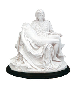 7" WHITE RESIN PIETA FIGURE ON BLACK WOOD BASE