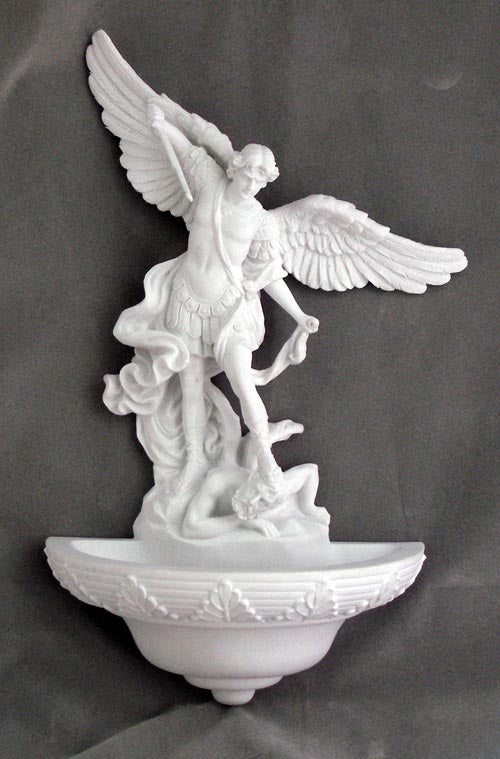 ST MICHAEL HOLY WATER FONT IN WHITE