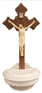 9" HAND-PAINTED CRUCIFIX HOLY WATER FONT