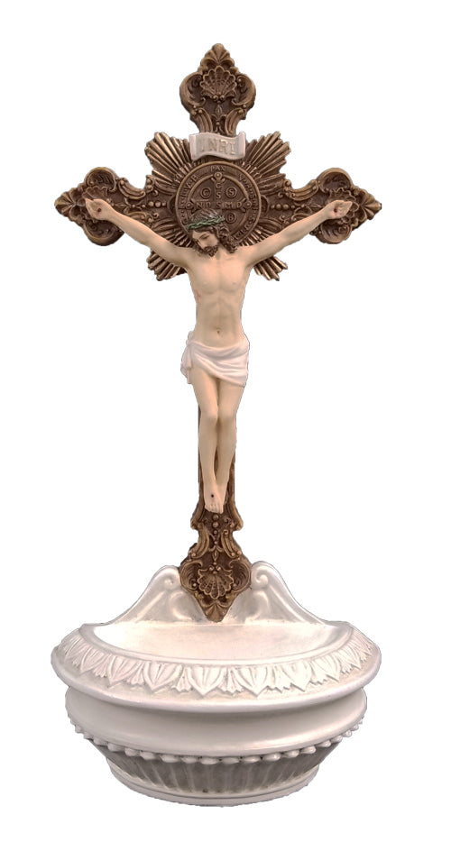 ST BENEDICT CRUCIFIX HOLY WATER FONT 9.5