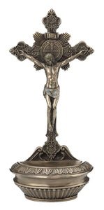 9.5"H ST BENEDICT CRUCIFIX HOLY WATER FONT