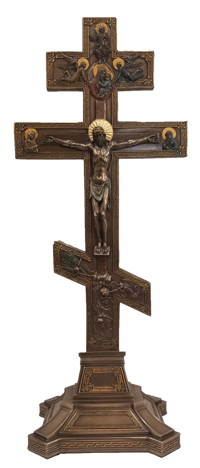 COLD-CAST BRONZED BYZANTINE CRUCIFIX - STANDS OR HANGS