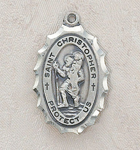STERLING ST CHRISTOPHER/SCALLOPED EDGE - SS9870 - Catholic Book & Gift Store 