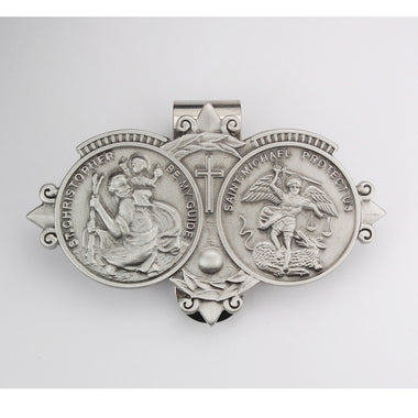 PEWTER/ST CHRISTOPHER & ST MICHEAL VISOR CLIP - VC-909 - Catholic Book & Gift Store 