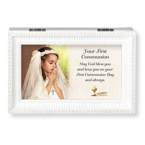 MAY GOD BLESS WHITE SMALL MUSIC BOX COMMUNION COLLECTION