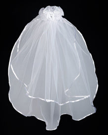 SATIN AND SHEER ROSEBUDS FIRST COMMUNION VEIL - WC526 - Catholic Book & Gift Store 