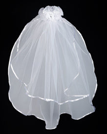 SATIN AND SHEER ROSEBUDS FIRST COMMUNION VEIL - WC526 - Catholic Book & Gift Store