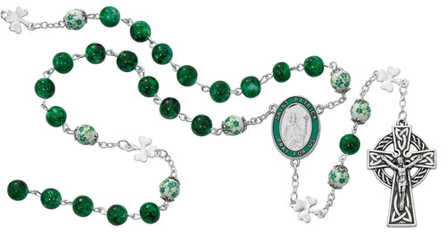 8MM GREEN MARBLE IRISH ROSARY