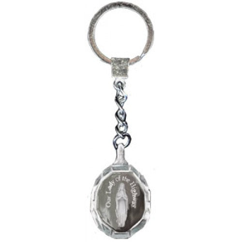 OUR LADY OF HIGHWAY ETCHED GLASS KEYCHAIN - JC-2402 - Catholic Book & Gift Store 