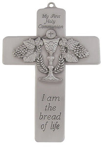 5" PEWTER MESSAGE CROSS/BREAD OF LIFE - JC-3205-E - Catholic Book & Gift Store 