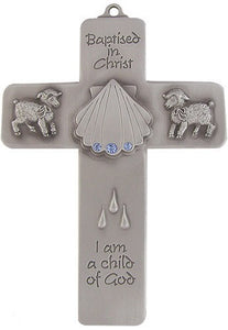 5" PEWTER CROSS/BAPTISM W/BLUE STONES - JC-3207-E - Catholic Book & Gift Store 