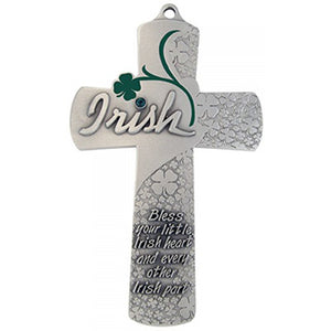 5" IRISH MESSAGE CROSS/PEWTER W/GREEN EPOXY - JC-3220-E - Catholic Book & Gift Store 
