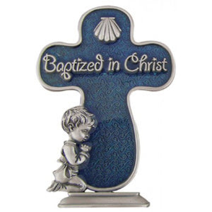4" BLUE BAPTIZED IN CHRIST STANDING CROSS - JC-3400-E - Catholic Book & Gift Store 