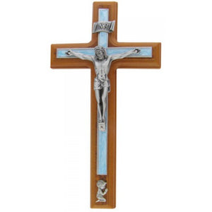 8" CRUCIFIX W/ BLUE PEARLIZED - JC-5141-E