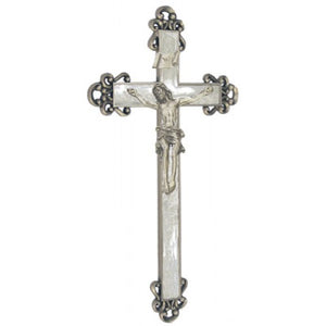 10" WHITE EPOXY/ANTIQUE PEWTER CRUCIFIX - JC-7105-E - Catholic Book & Gift Store 