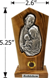 OLIVE WOOD STAND WITH SILVER PLATED HOLY FAMILY