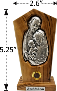 OLIVE WOOD STAND WITH SILVER PLATED HOLY FAMILY