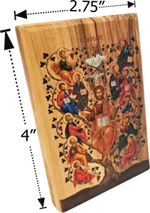 4"H OLIVE WOOD COLOR ICON PLAQUE/JESUS WITH 12 APOSTLES