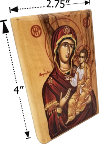 COLOR VIRGIN MARY OF JERUSALEM ICON  4" OLIVE WOOD PLAQUE