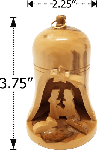 OLIVE WOOD NATIVITY BELL 3.75