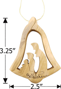 3"H BELL SHAPED OLIVE WOOD NATIVITY ORNAMENT