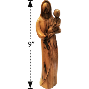 9"H OLIVE WOOD MADONNA WITH CHILD FIGURE