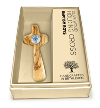 Holy Land Olive Wood Handheld Prayer Comfort Cross in Gift Box - Boys Baptism Cross