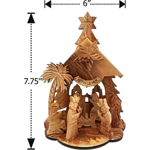 7.75"H OLIVE WOOD MUSICAL NATIVITY GROTTO